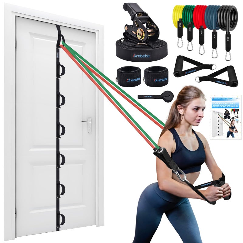 Brebebe Upgrade Door Anchor Strap for Resistance Bands Exercise  Multi Points Anchor Straps with 7 Loops+ 7 D Rings  Home Gym Workout Equipments with Ratchet Adjust Tighten Straps Not Loose  Sturdy - Image 1